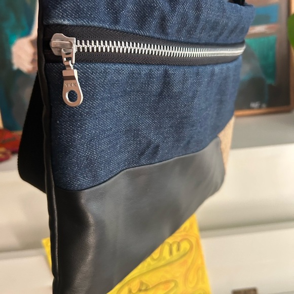 Stylish Denim and Black Crossbody Bag Vegan 9.5"x11" - Picture 13 of 16